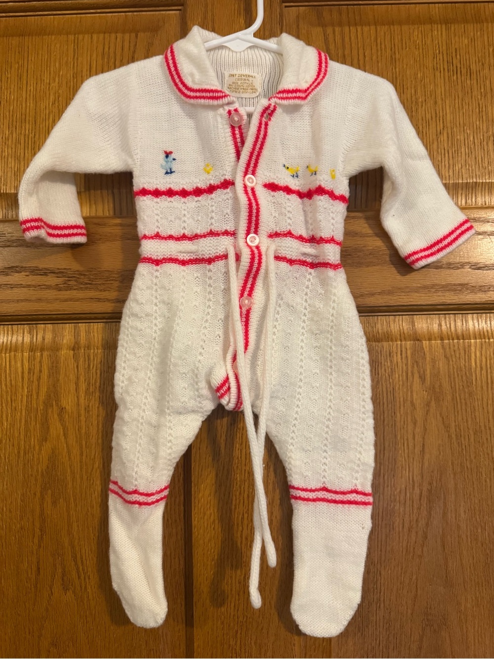 Vintage Knit Coverall Baby Footed Romper Embroidered Chicks Korea